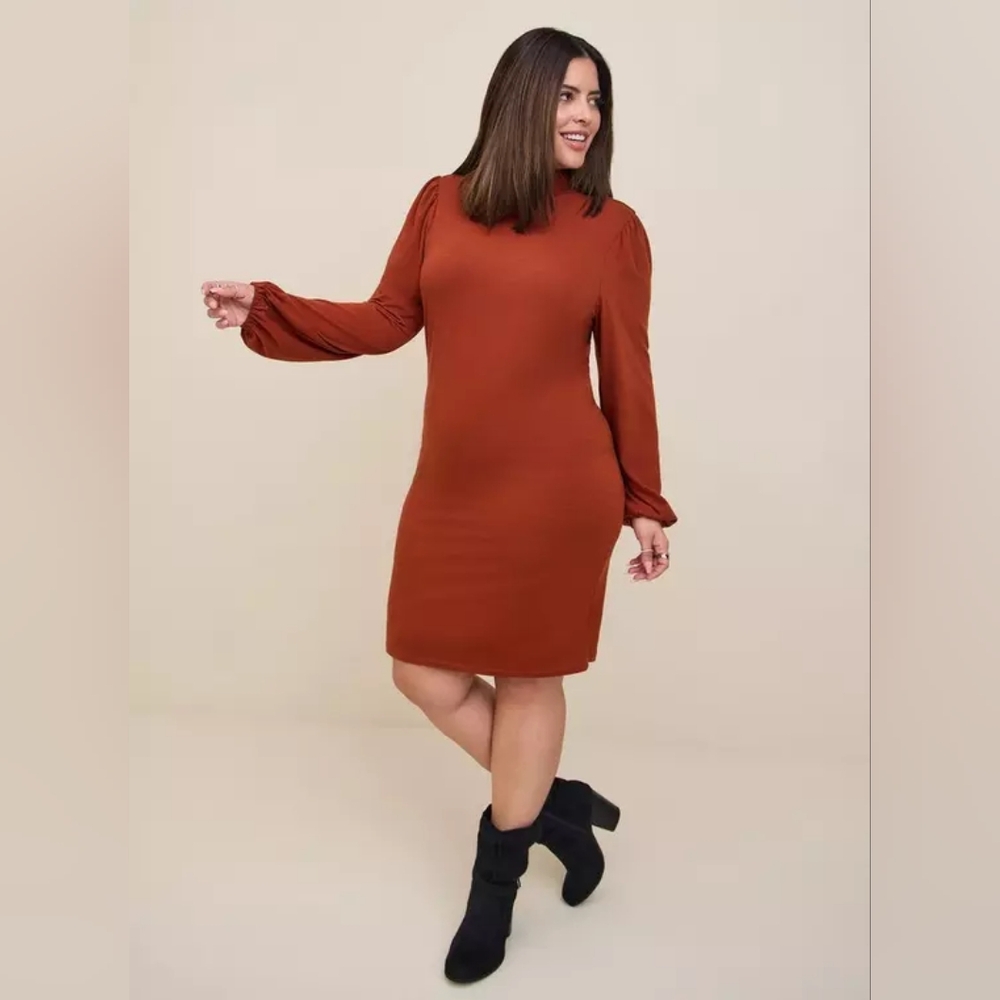 Torrid Mini Jersey‎ Blouson Sleeve Rust Bodycon Dress